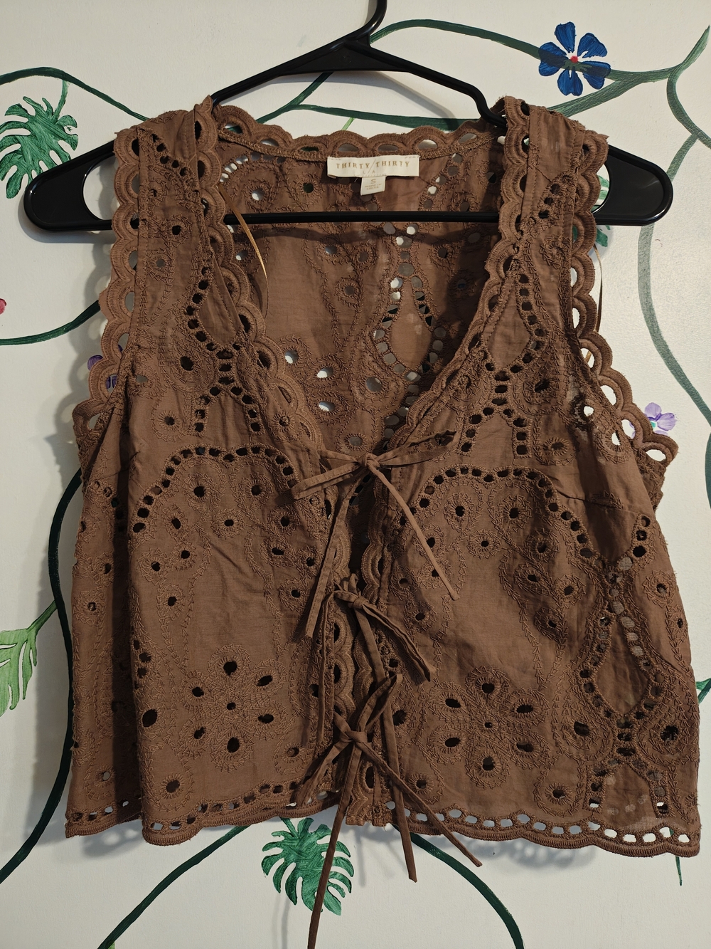 Brown Eyelet Lace-Up Camisole Top
